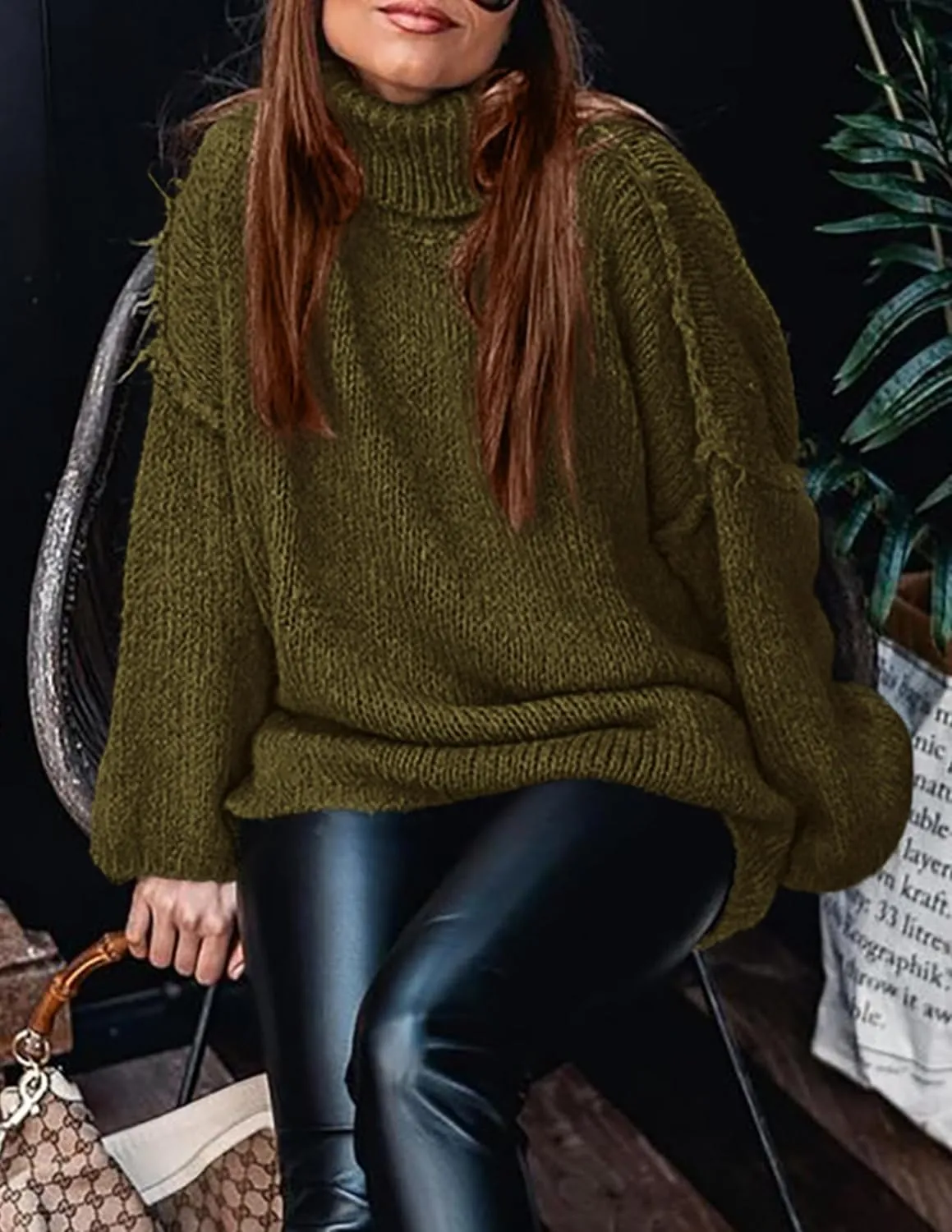 PRETTYGARDEN Women's Winter Turtleneck Oversized Sweaters Long Sleeve Chunky Knit Slouchy Pullover Sweater Tops