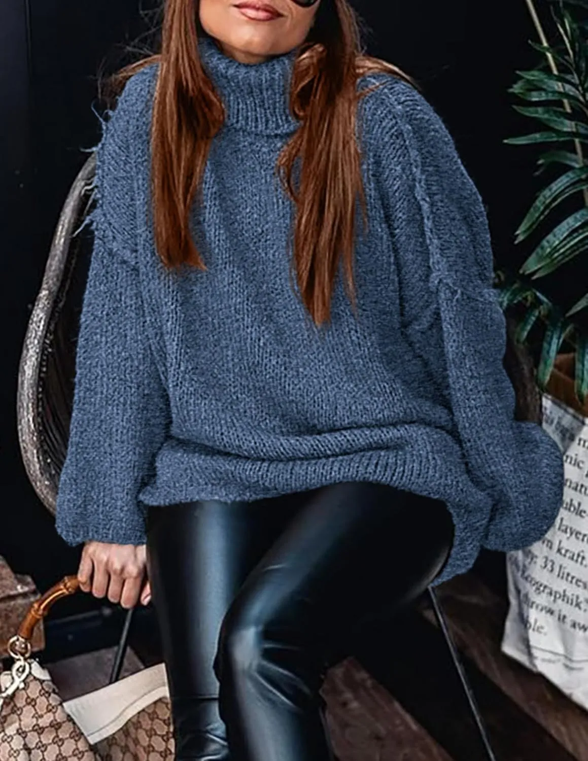 PRETTYGARDEN Women's Winter Turtleneck Oversized Sweaters Long Sleeve Chunky Knit Slouchy Pullover Sweater Tops