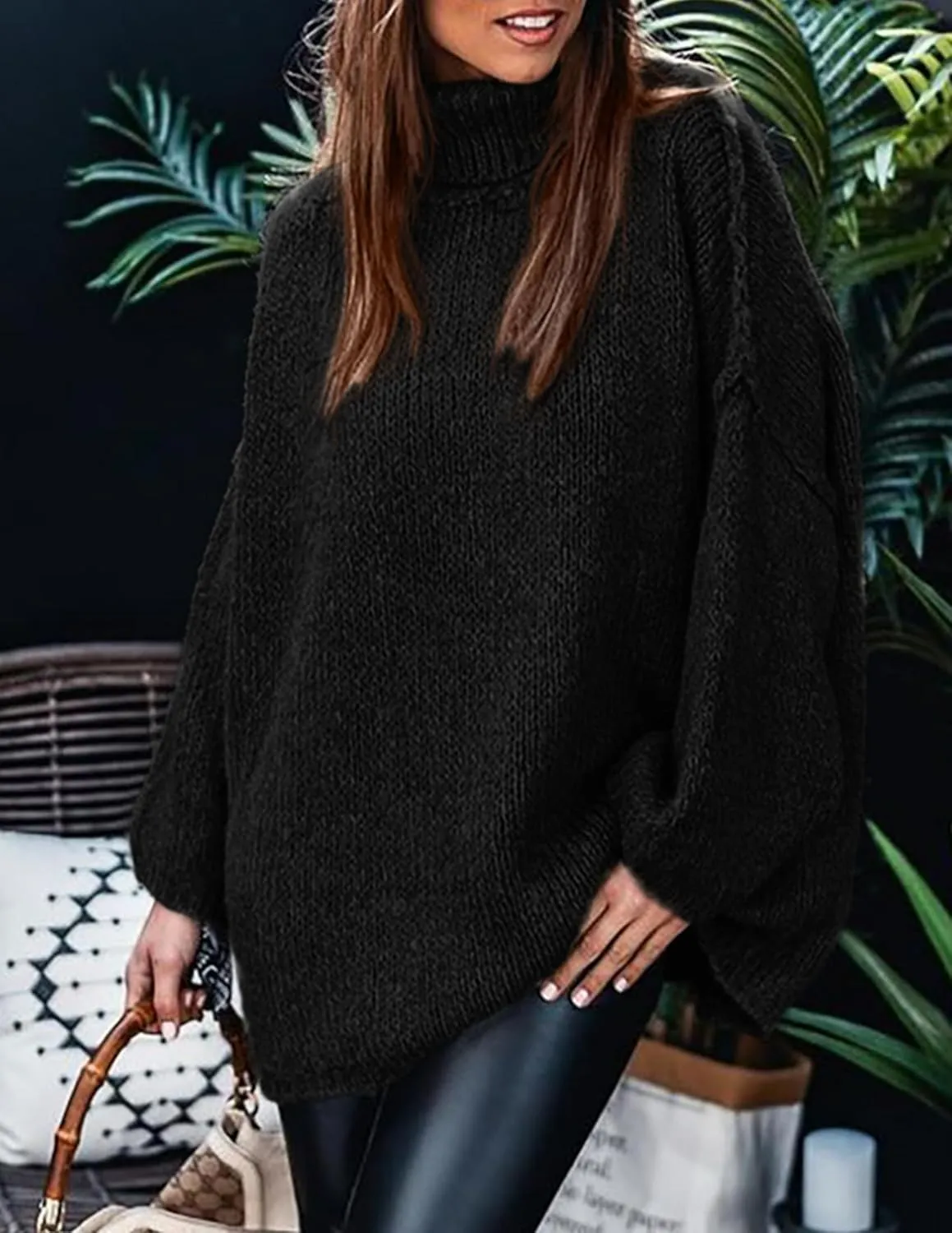 PRETTYGARDEN Women's Winter Turtleneck Oversized Sweaters Long Sleeve Chunky Knit Slouchy Pullover Sweater Tops