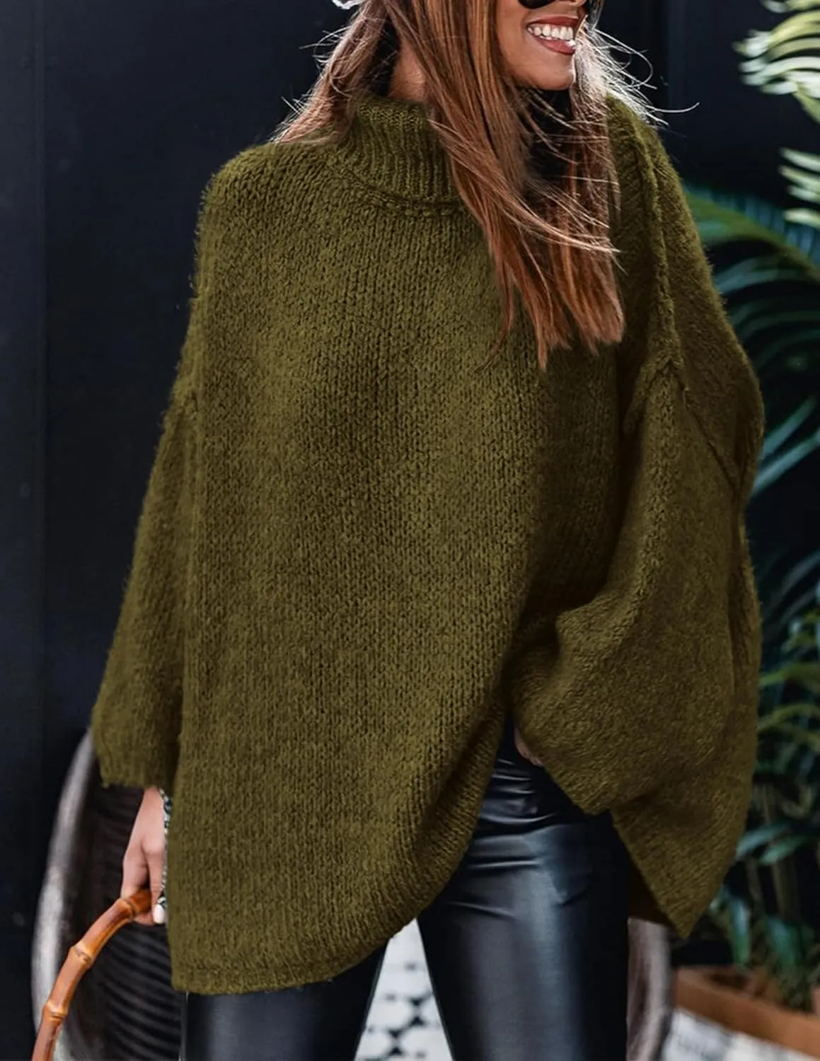 PRETTYGARDEN Women's Winter Turtleneck Oversized Sweaters Long Sleeve Chunky Knit Slouchy Pullover Sweater Tops
