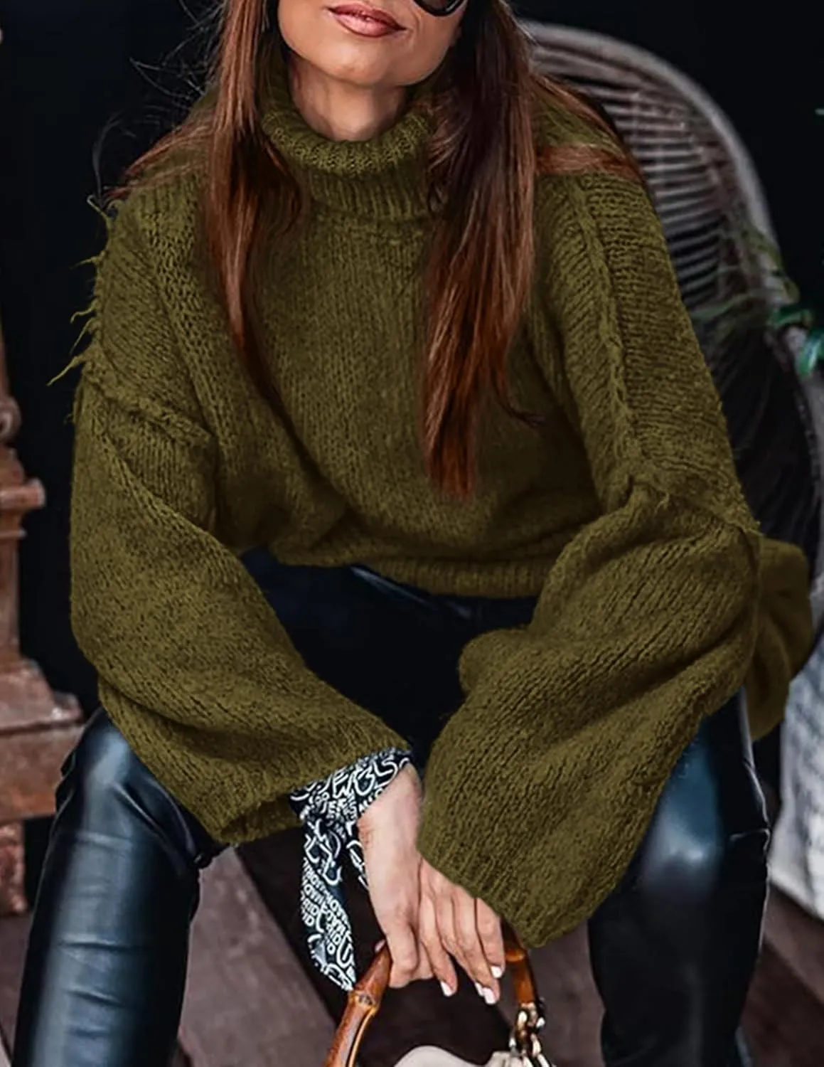 PRETTYGARDEN Women's Winter Turtleneck Oversized Sweaters Long Sleeve Chunky Knit Slouchy Pullover Sweater Tops