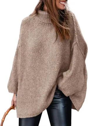 PRETTYGARDEN Women's Winter Turtleneck Oversized Sweaters Long Sleeve Chunky Knit Slouchy Pullover Sweater Tops