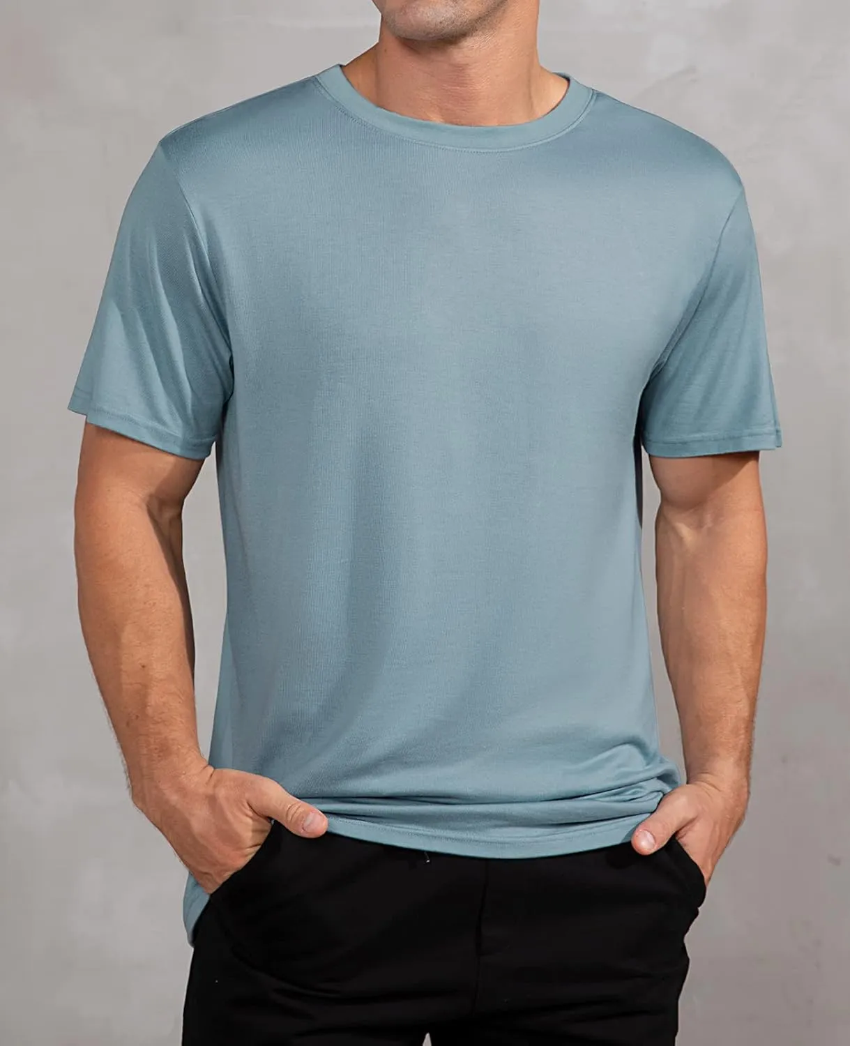 QUALFORT Men's Bamboo Viscose T-Shirts Crewneck Undershirt