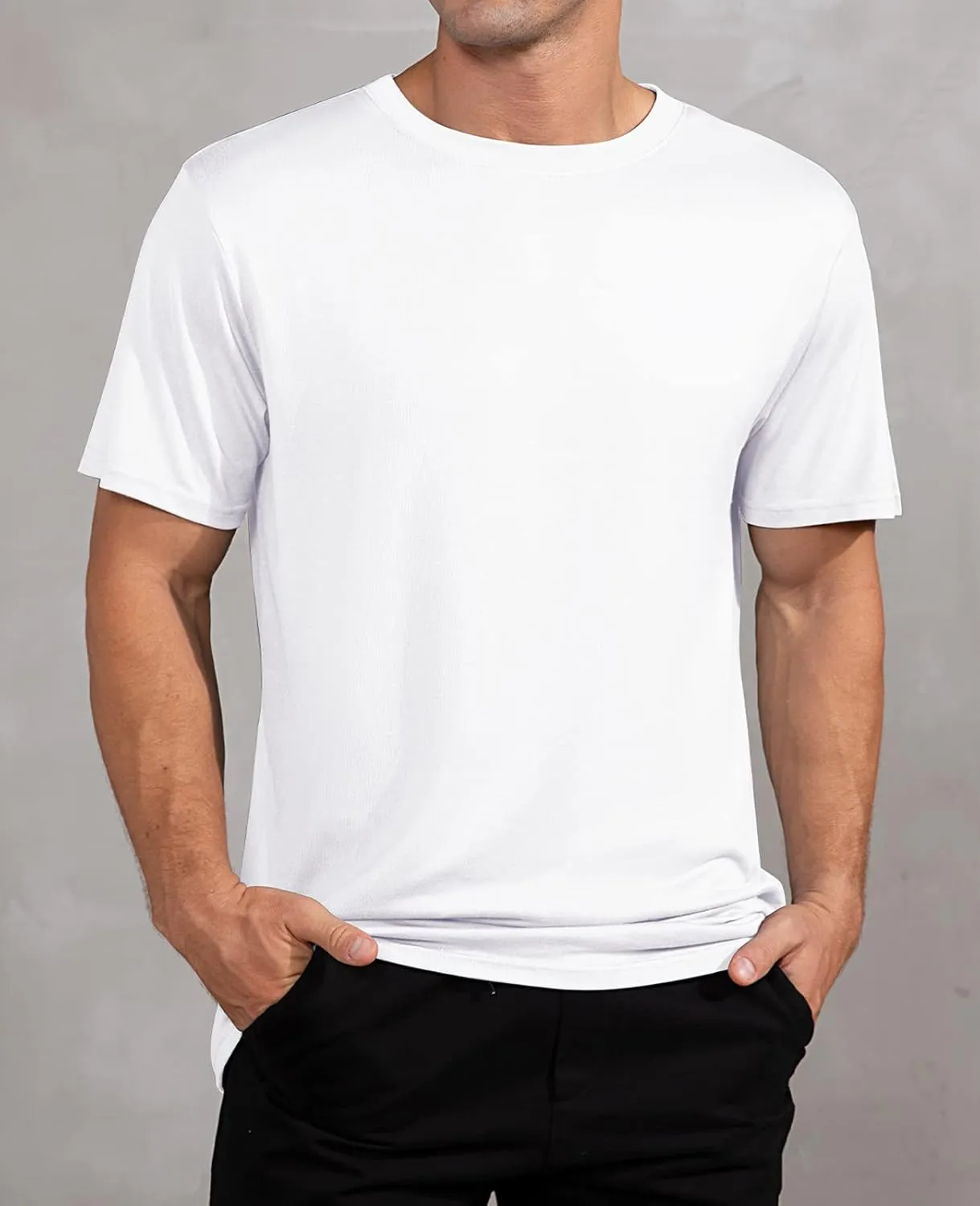 QUALFORT Men's Bamboo Viscose T-Shirts Crewneck Undershirt