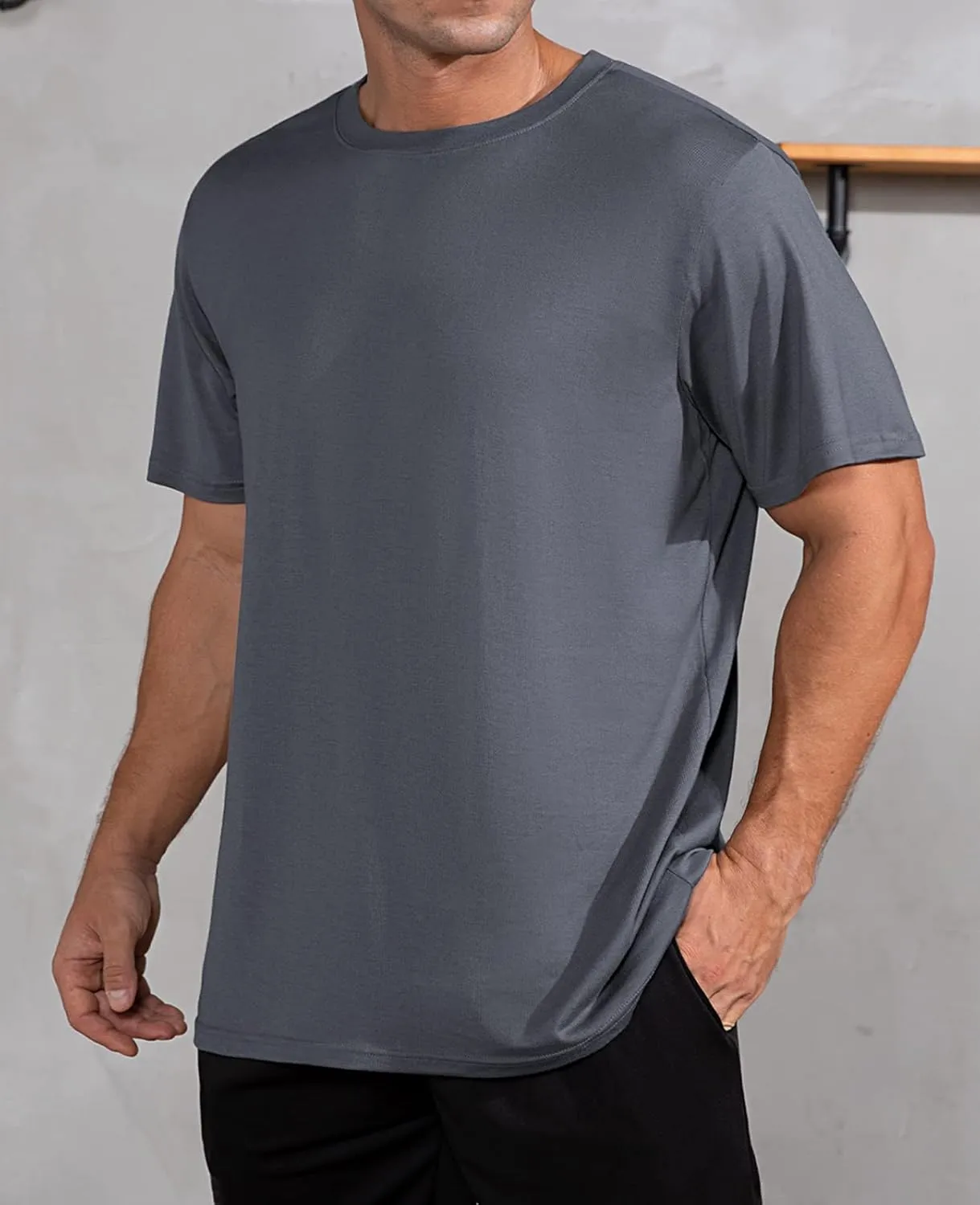 QUALFORT Men's Bamboo Viscose T-Shirts Crewneck Undershirt