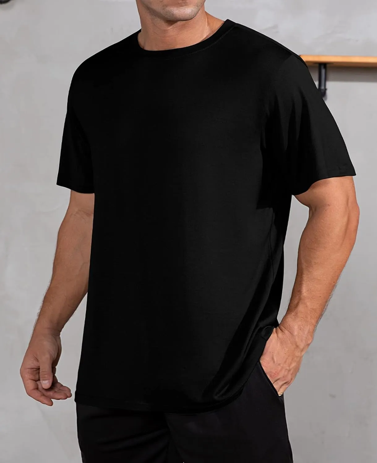 QUALFORT Men's Bamboo Viscose T-Shirts Crewneck Undershirt