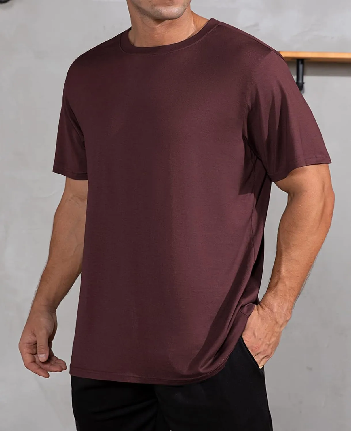 QUALFORT Men's Bamboo Viscose T-Shirts Crewneck Undershirt