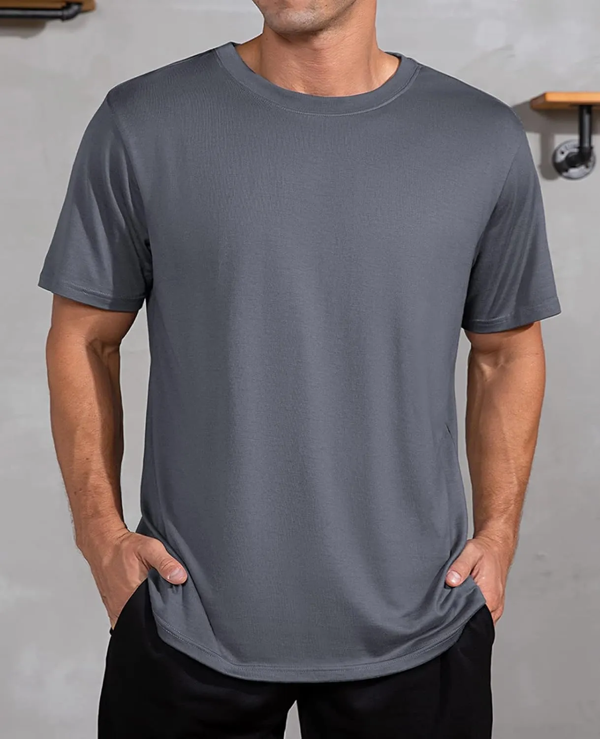 QUALFORT Men's Bamboo Viscose T-Shirts Crewneck Undershirt