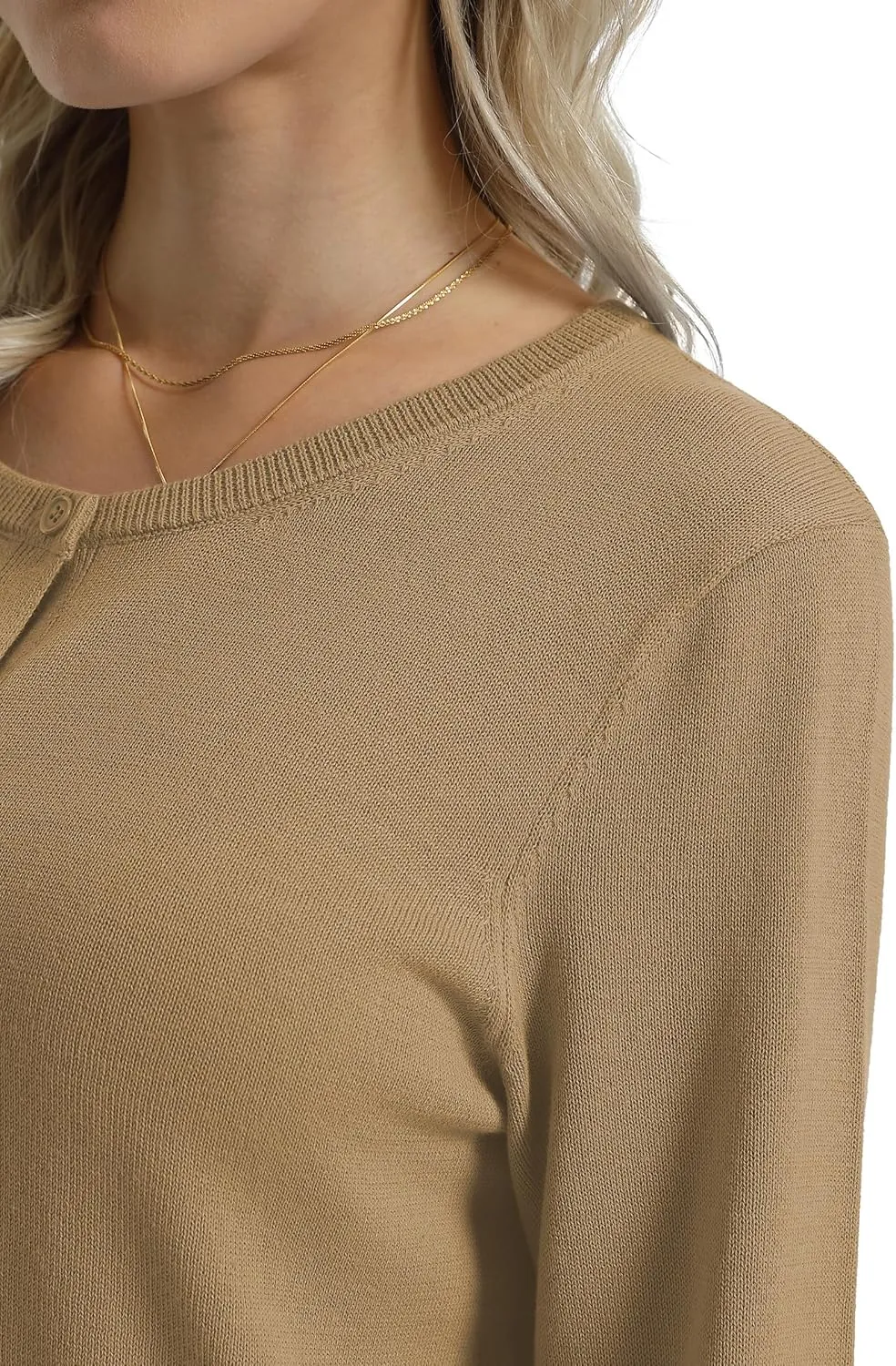 QUALFORT Women's 100% Cotton Lightweight Cardigans Long Sleeve Knitted Button Down Sweater