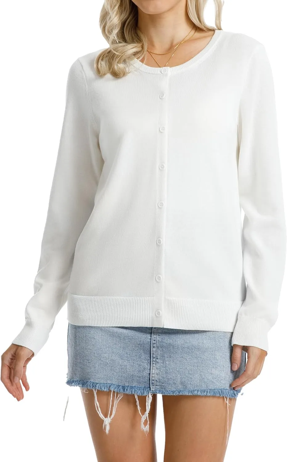 QUALFORT Women's 100% Cotton Lightweight Cardigans Long Sleeve Knitted Button Down Sweater