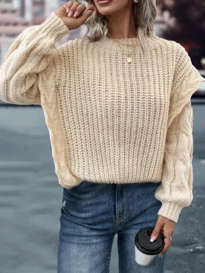 RFME Sweaters for Women Cable Knit Drop Shoulder Sweater Sweaters (Color : Beige, Size : Large)