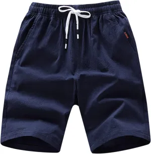 Running Shorts for Men Cotton Elastic Waist Workout Shorts Drawstring Athletic Shorts Lightweight Lounge Shorts