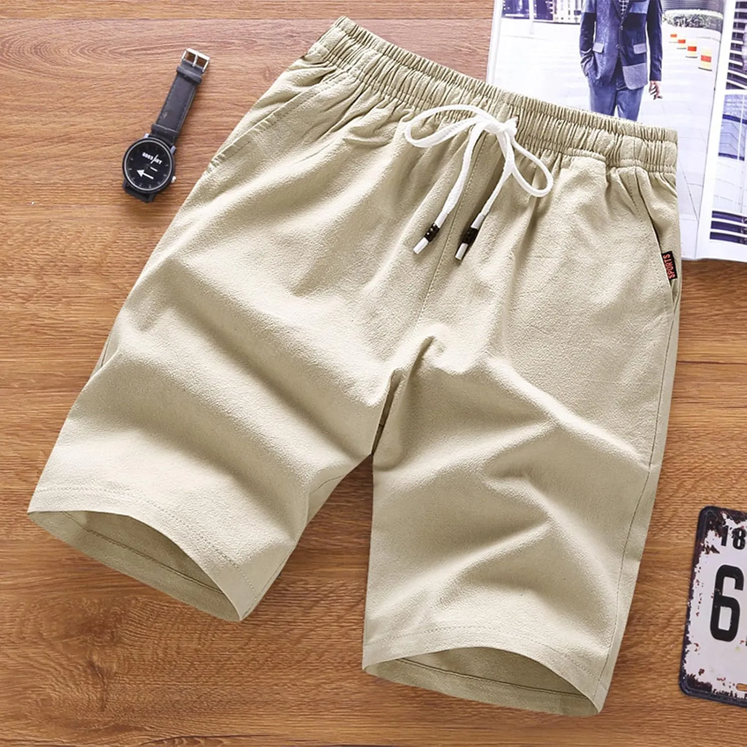 Running Shorts for Men Cotton Elastic Waist Workout Shorts Drawstring Athletic Shorts Lightweight Lounge Shorts