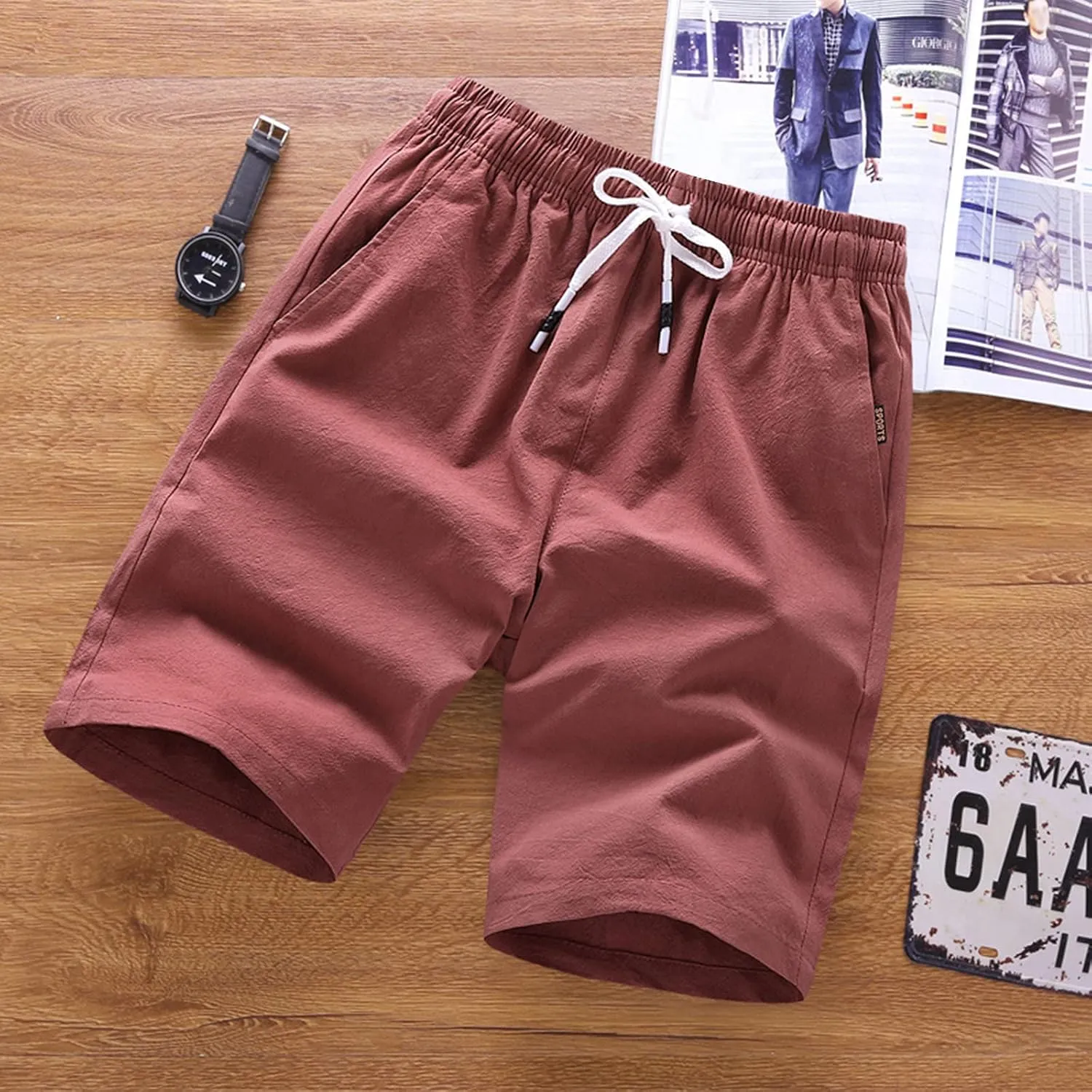 Running Shorts for Men Cotton Elastic Waist Workout Shorts Drawstring Athletic Shorts Lightweight Lounge Shorts