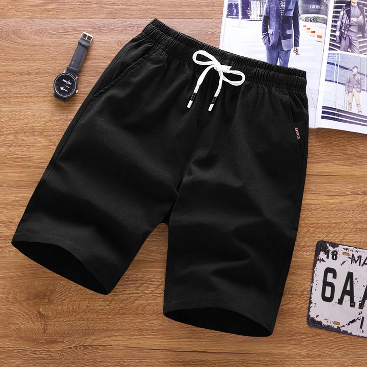 Running Shorts for Men Cotton Elastic Waist Workout Shorts Drawstring Athletic Shorts Lightweight Lounge Shorts