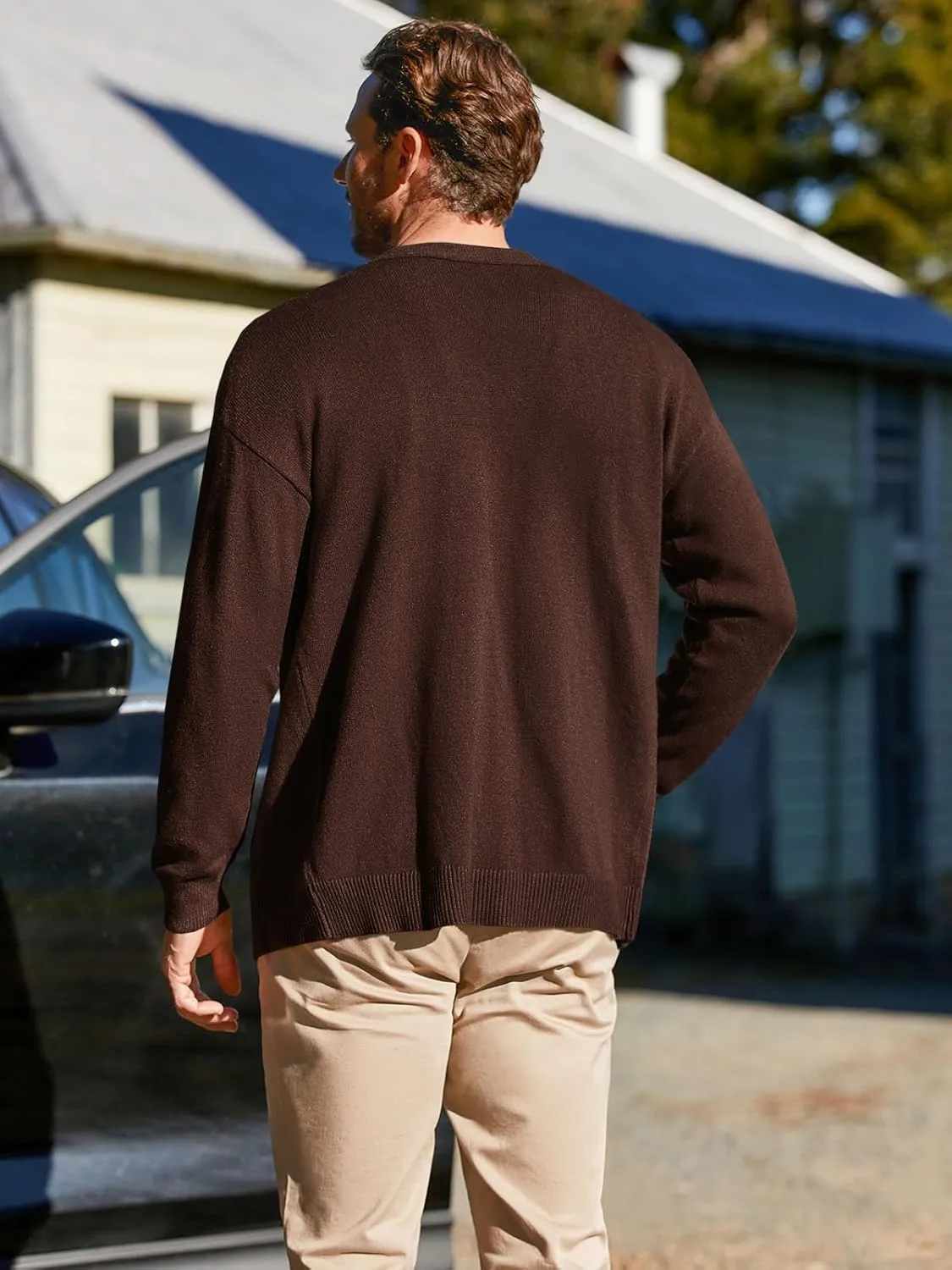 Shanfetl Men's Lightweight Cardigan Sweater Single-Breasted V-Neck Knitted Cardigans