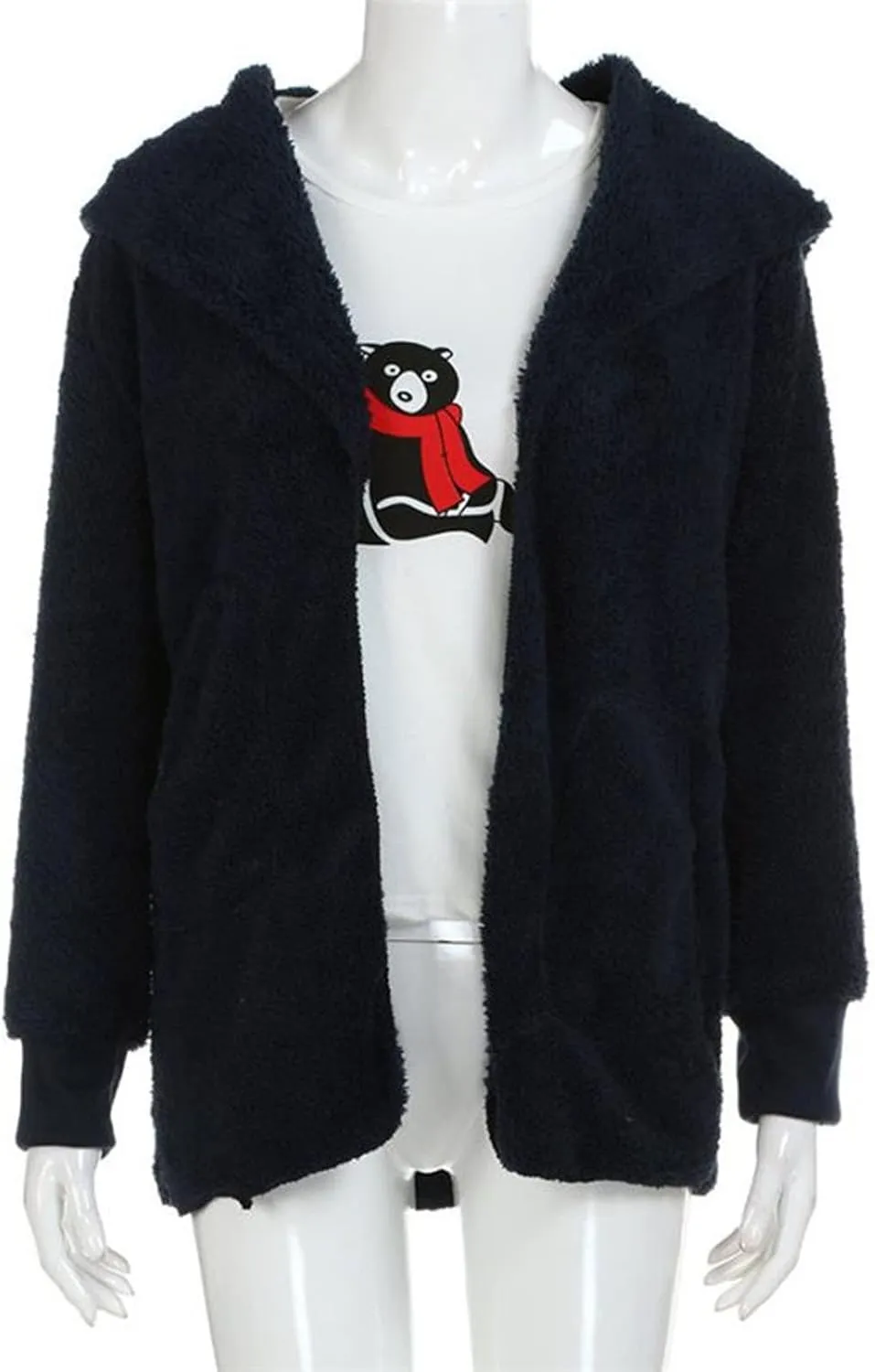 Sherpa Jacket for Women Oversized Fleece Open Front Cardigan with Hooded Fluffy Winter Coats with Pockets