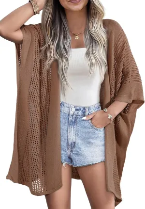 SHEWIN Cardigan Sweaters for Women 3/4 Sleeve Open Front Cover Up Crochet Lightweight Summer Cardigans Sweater
