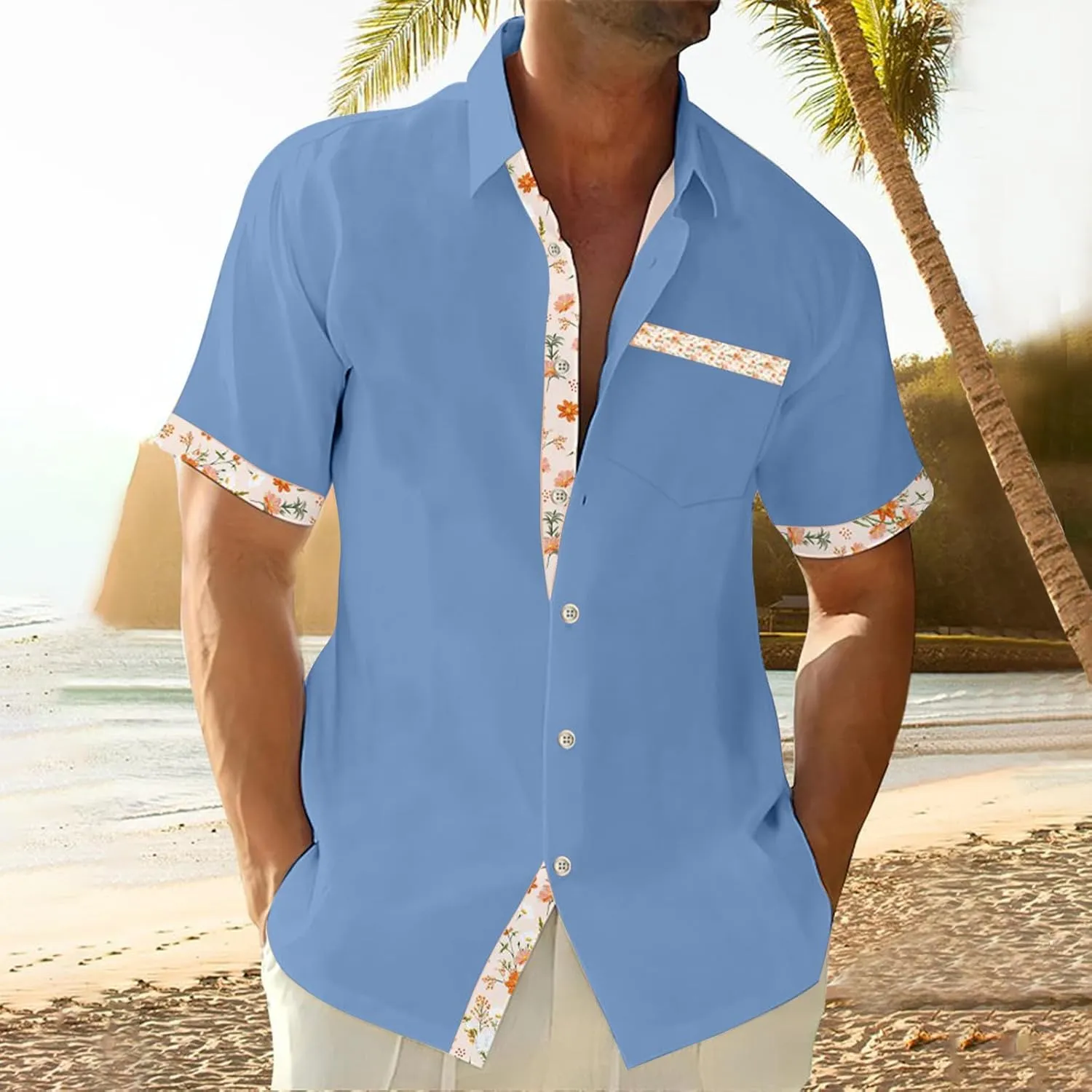 Short Sleeve Shirts for Men Hawaiian Button Down Casual Summer Western Shirts Beach Solid Tshirts Collared Neck Tops