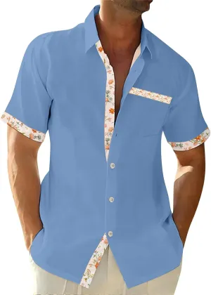 Short Sleeve Shirts for Men Hawaiian Button Down Casual Summer Western Shirts Beach Solid Tshirts Collared Neck Tops