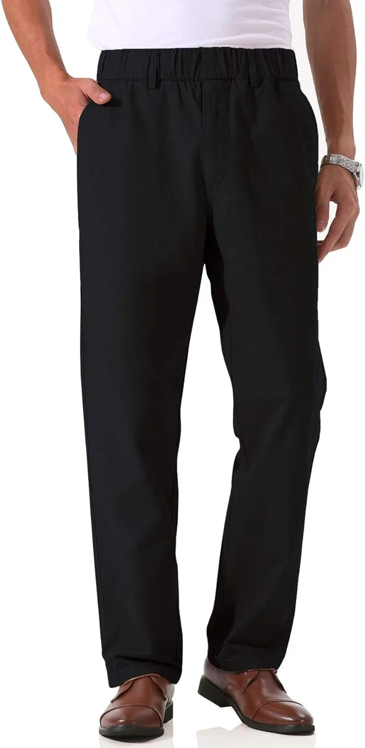 Soojun Men's Cotton Relaxed Fit Full Elastic Waist Twill Pants