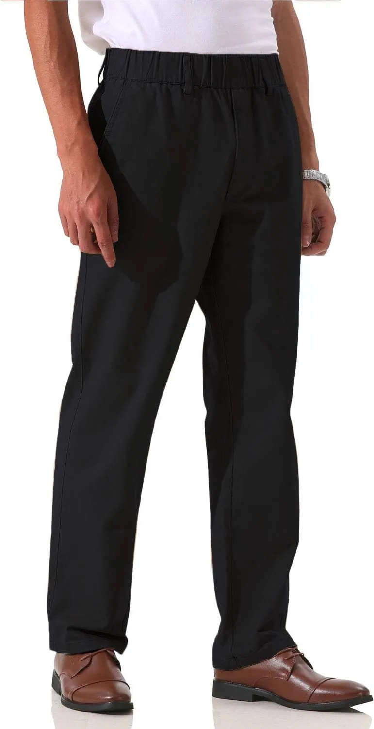 Soojun Men's Cotton Relaxed Fit Full Elastic Waist Twill Pants