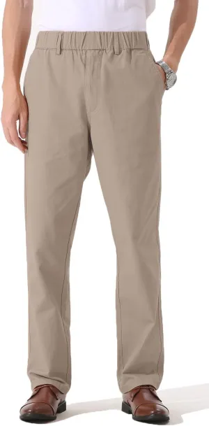 Soojun Men's Cotton Relaxed Fit Full Elastic Waist Twill Pants