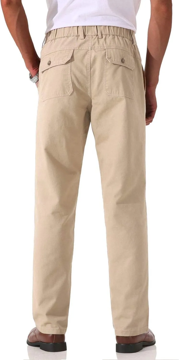Soojun Men's Cotton Relaxed Fit Full Elastic Waist Twill Pants