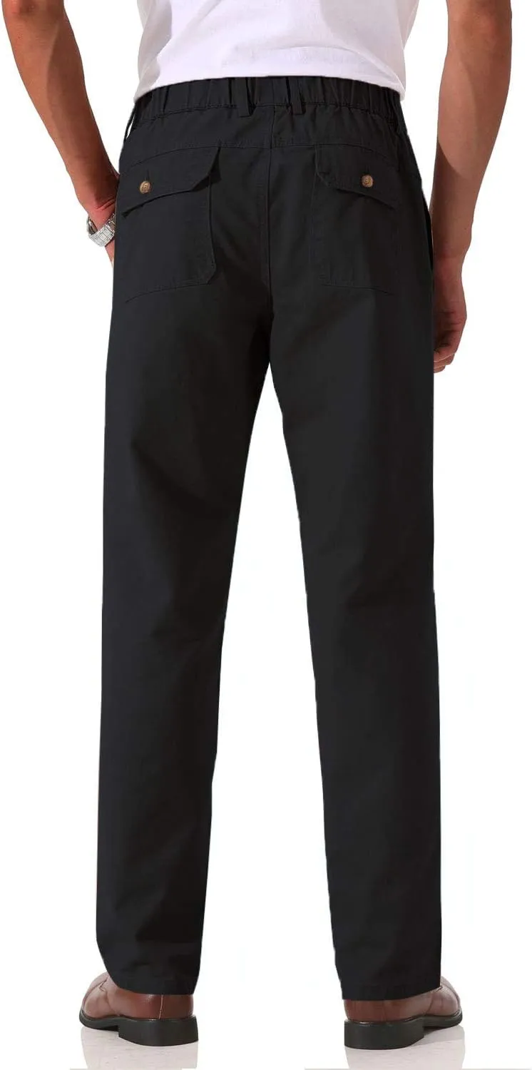 Soojun Men's Cotton Relaxed Fit Full Elastic Waist Twill Pants