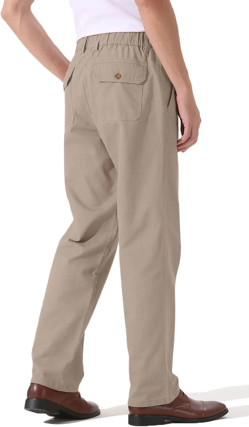 Soojun Men's Cotton Relaxed Fit Full Elastic Waist Twill Pants