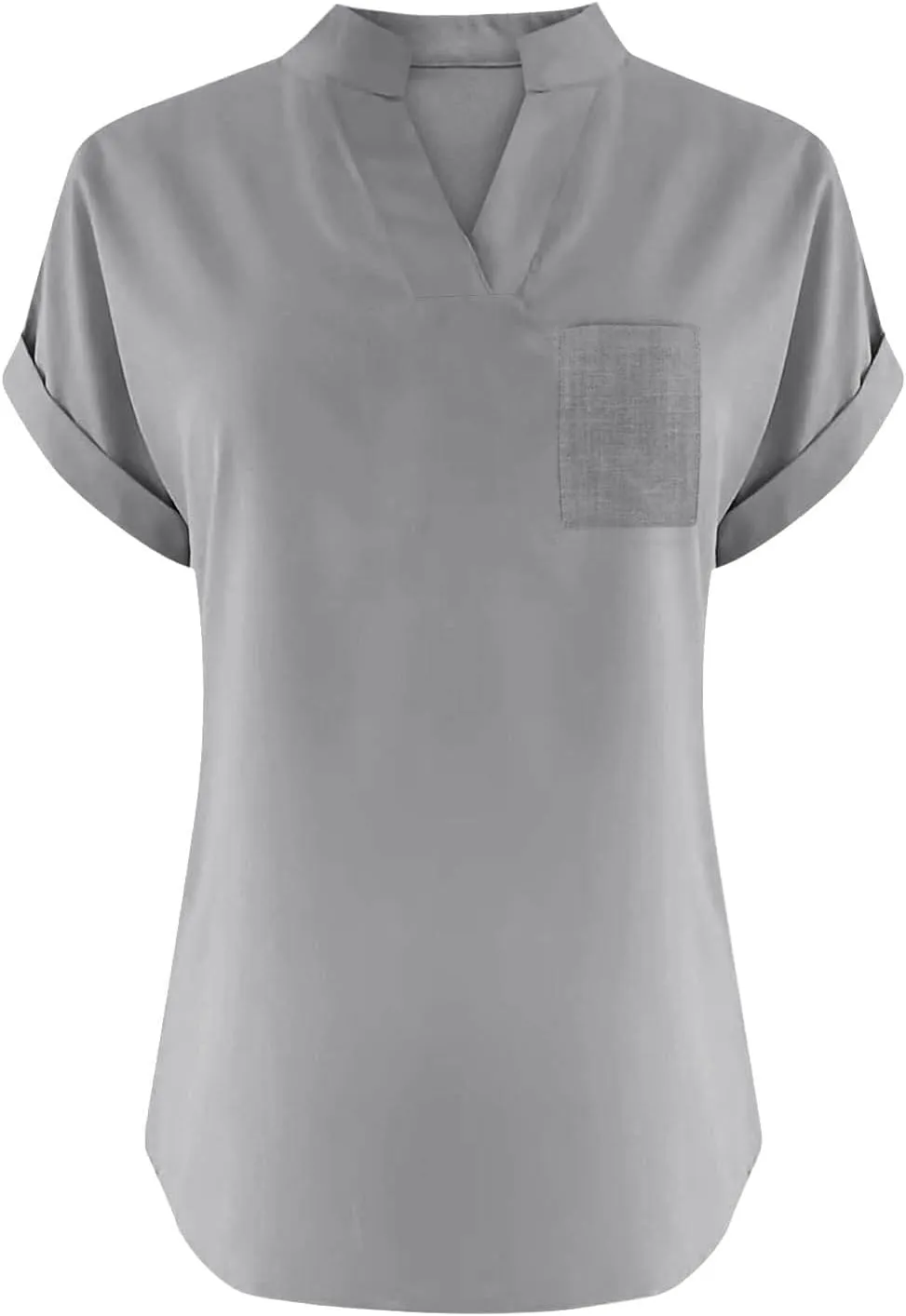Summer Linen Shirts for Women 2025 Casual Short Sleeve Solid T-Shirts Trendy Loose Fit V-Neck Tops with Pocket