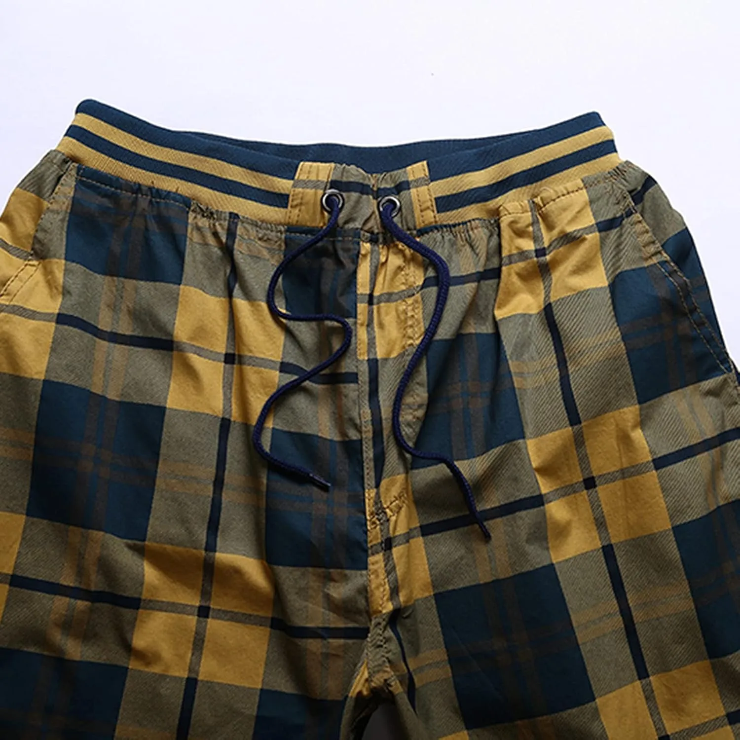 Summer Lounge Shorts for Mens Cotton Plaid Home Shorts Breathable Beach Shorts Plus Size Everyday Shorts
