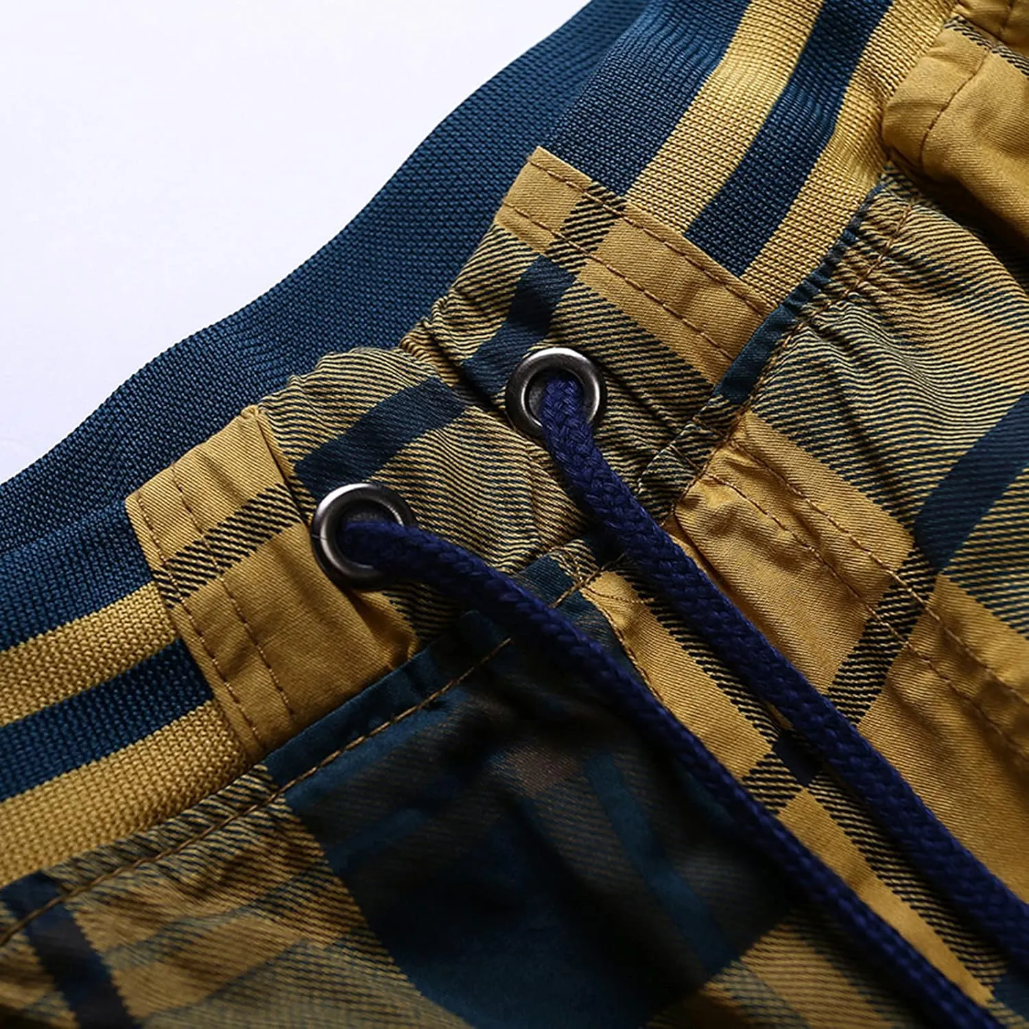 Summer Lounge Shorts for Mens Cotton Plaid Home Shorts Breathable Beach Shorts Plus Size Everyday Shorts