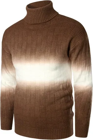 Sweaters for Men Men's Gradient Turtleneck Sweaters Long Sleeve Slim Fit Ribbed Knit Wool Thermal Pullover Sweater Top