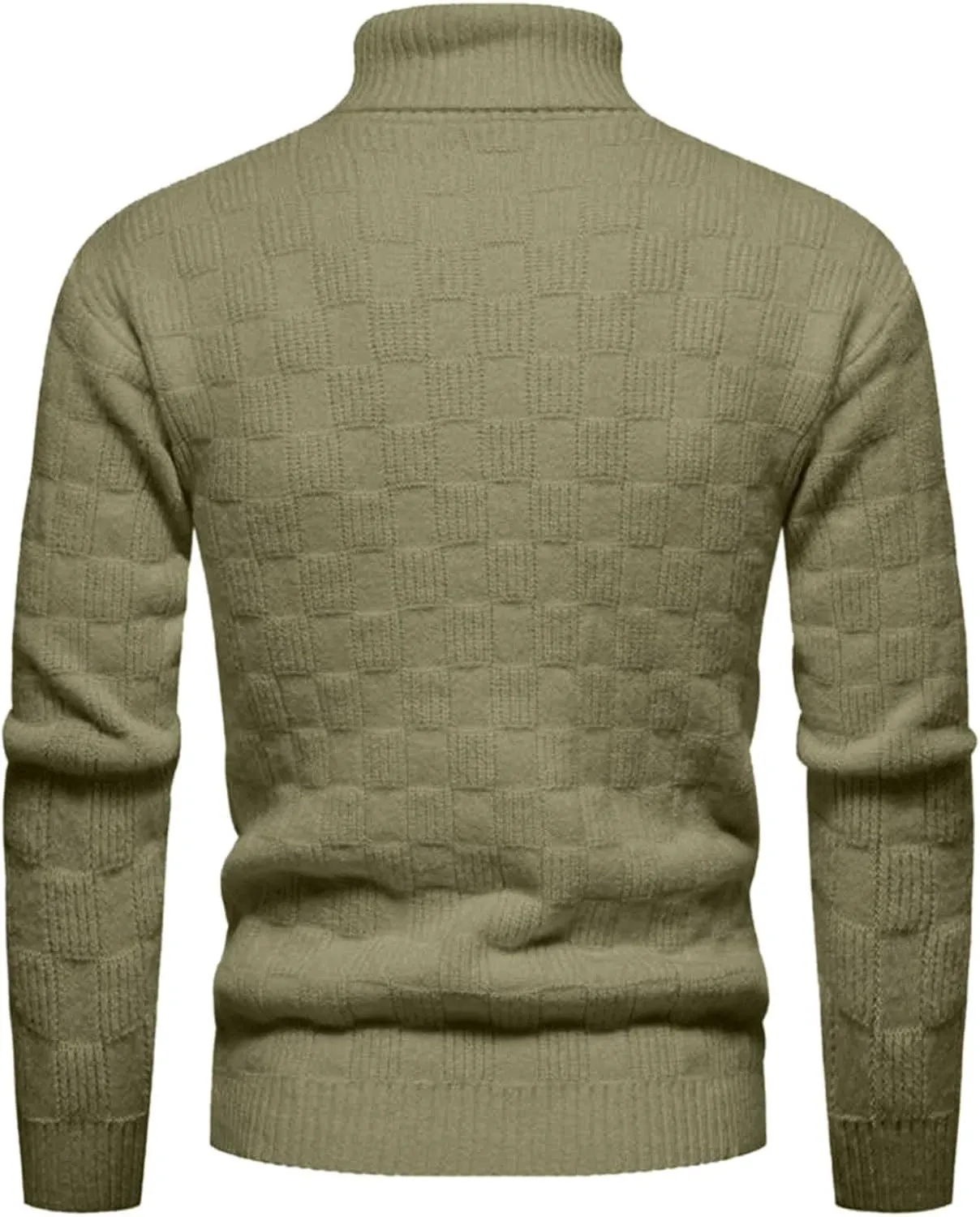 Sweaters for Men Men's Solid Plaid Long Sleeve Slim Fit Turtleneck Sweater Casual Knitted Twisted Pullover Sweaters