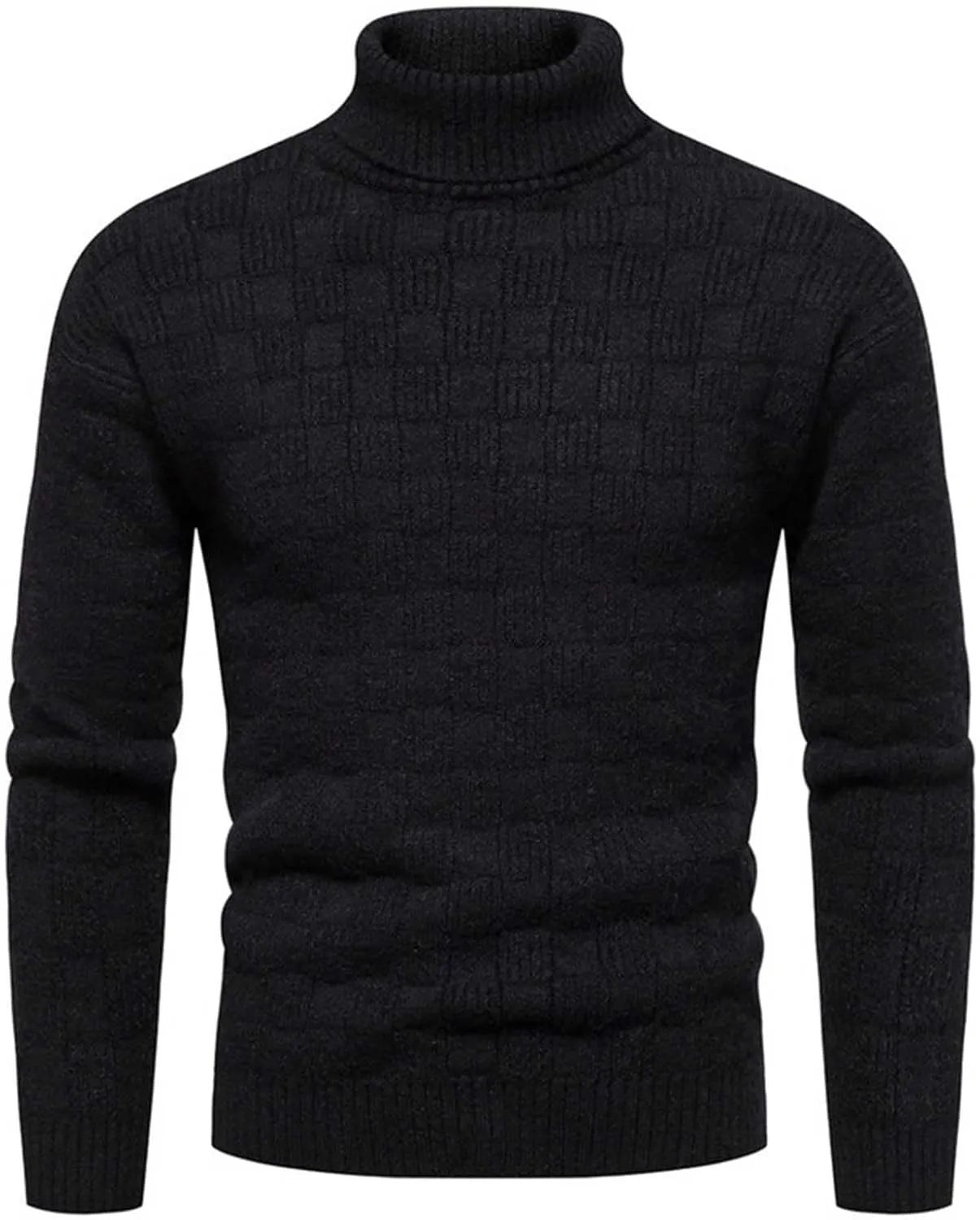 Sweaters for Men Men's Solid Plaid Long Sleeve Slim Fit Turtleneck Sweater Casual Knitted Twisted Pullover Sweaters