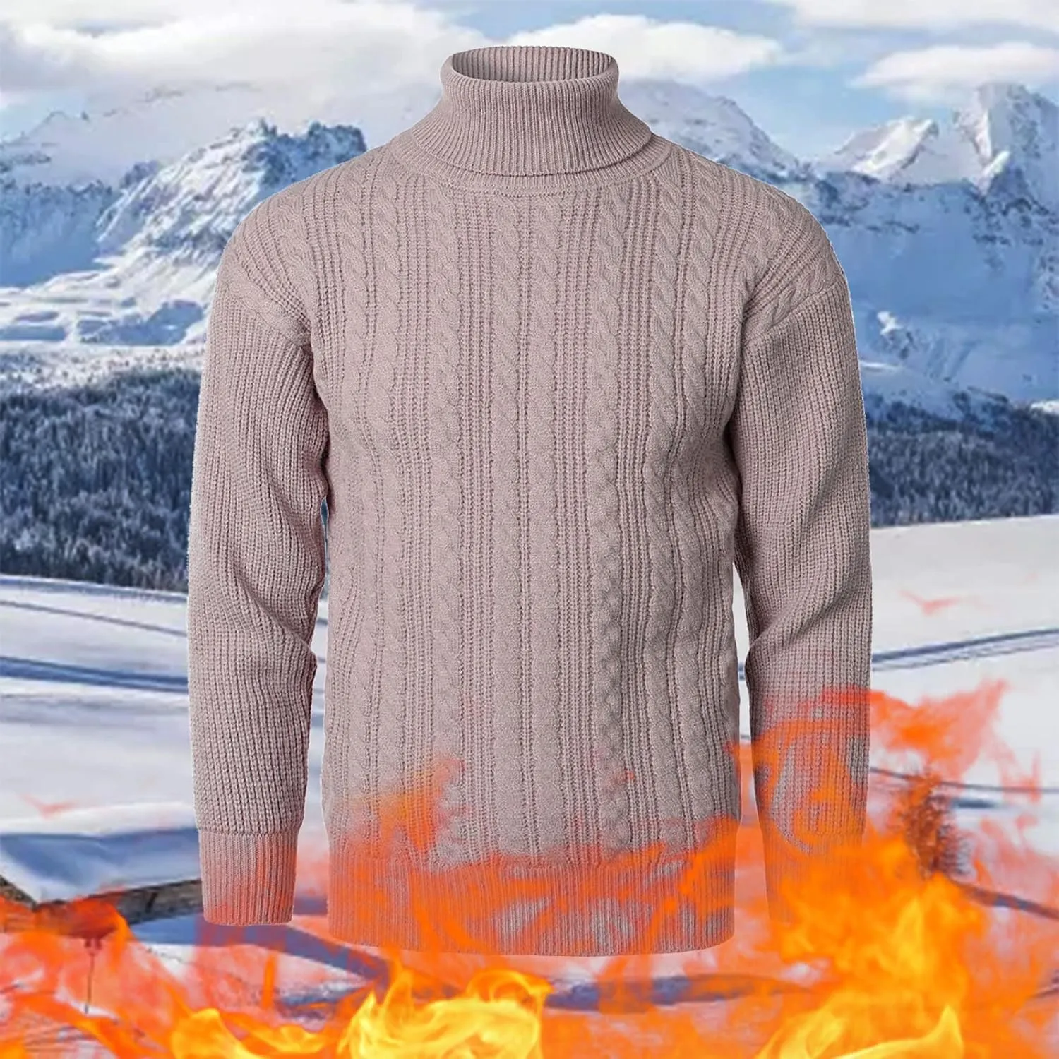 Sweaters for Men Men's Solid Turtleneck Sweaters Long Sleeve Slim Fit Ribbed Knit Wool Thermal Pullover Sweatshirts