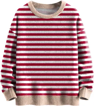 Sweaters for Women Crewneck Sweater Striped Shirt Long Sleeve Pullover Sweatshirt Knit Cardigan Fall Casual Top