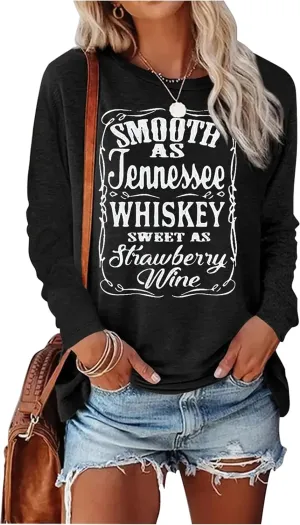 Tennessee Whiskey Shirt Cowgirls Western Graphic Tshirt Women Nashville Long Sleeve Tees Country Concert Top