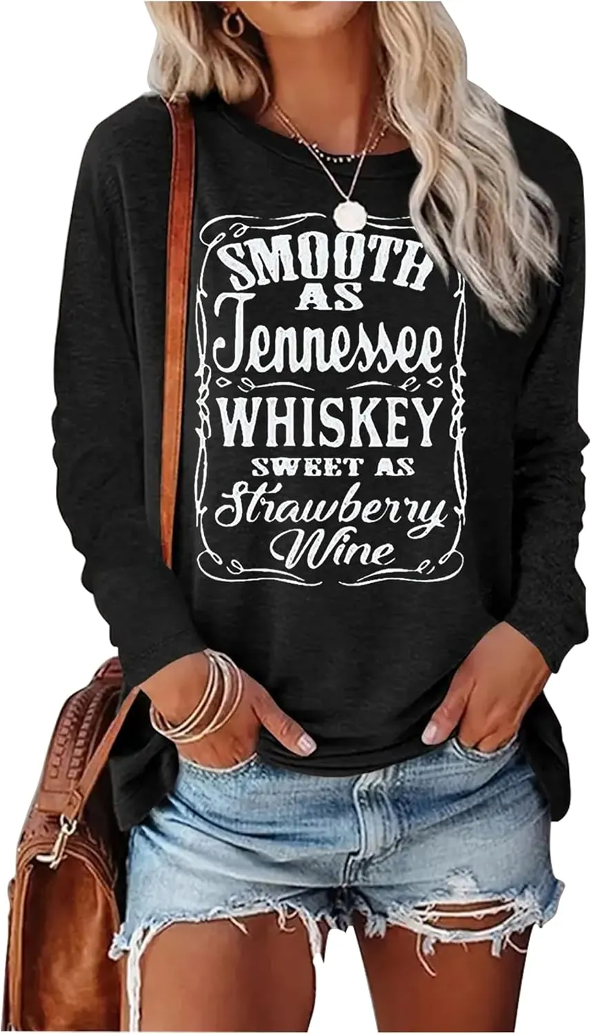 Tennessee Whiskey Shirt Cowgirls Western Graphic Tshirt Women Nashville Long Sleeve Tees Country Concert Top