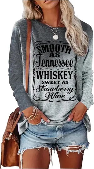 Tennessee Whiskey Shirt Cowgirls Western Graphic Tshirt Women Nashville Long Sleeve Tees Country Concert Top
