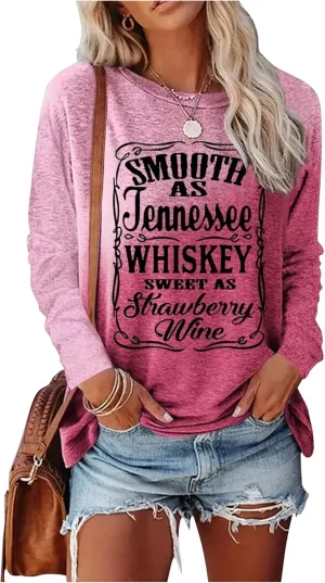 Tennessee Whiskey Shirt Cowgirls Western Graphic Tshirt Women Nashville Long Sleeve Tees Country Concert Top