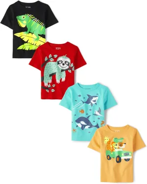 The Children's Place Baby and Toddler Boys' Animal Short Sleeve Graphic T-Shirts, Multipack