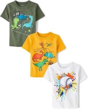 The Children's Place Baby and Toddler Boys' Dino Short Sleeve Graphic T-Shirts, Multipack