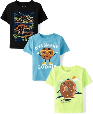 The Children's Place Baby and Toddler Boys' Dino Short Sleeve Graphic T-Shirts, Multipack