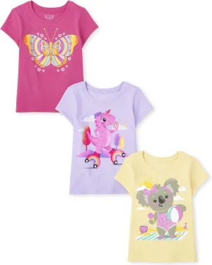 The Children's Place Baby and Toddler Girls' Animal Short Sleeve Graphic T-Shirts, Multipack
