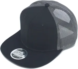 The Vintage Year Plain Cotton Twill Flat Brim Mesh Adjustable Snapback Trucker Baseball Cap