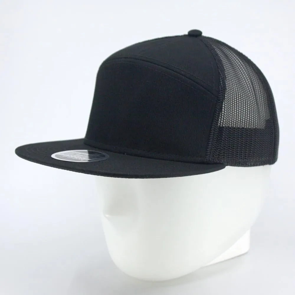 The Vintage Year Plain Cotton Twill Flat Brim Mesh Adjustable Snapback Trucker Baseball Cap