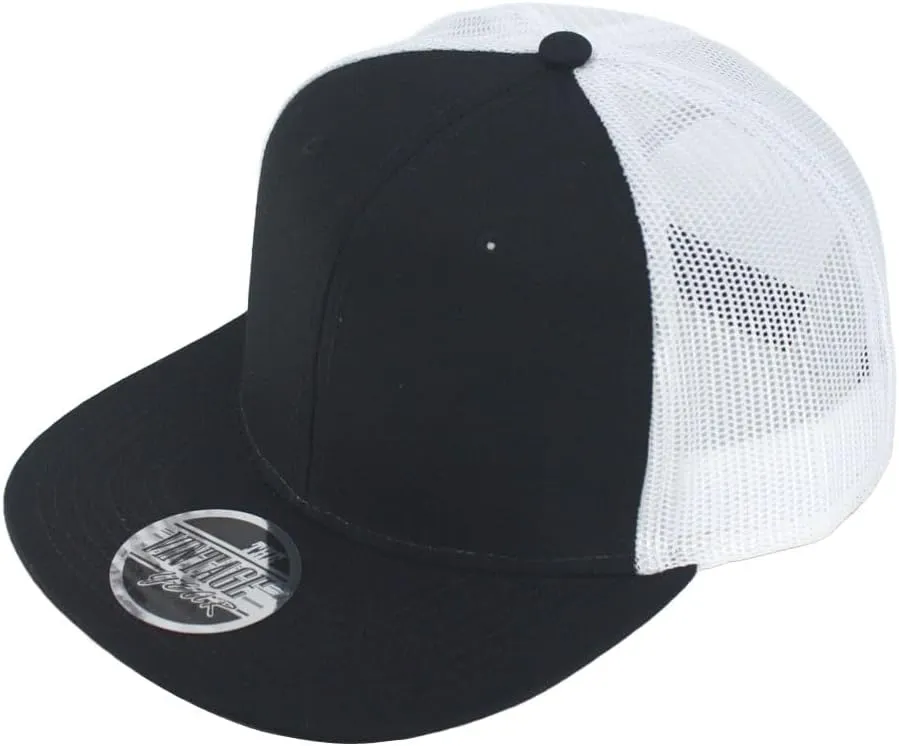 The Vintage Year Plain Cotton Twill Flat Brim Mesh Adjustable Snapback Trucker Baseball Cap