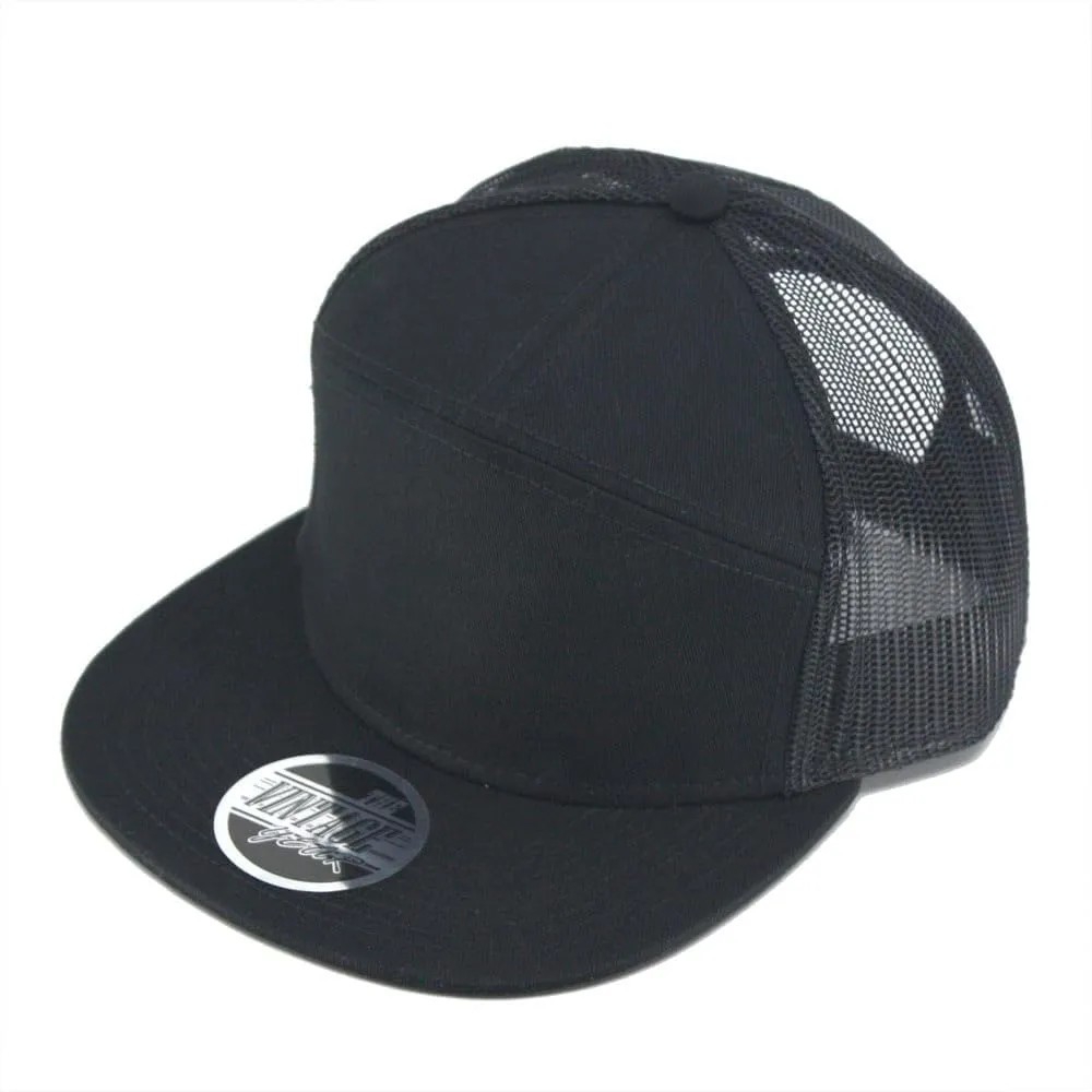 The Vintage Year Plain Cotton Twill Flat Brim Mesh Adjustable Snapback Trucker Baseball Cap